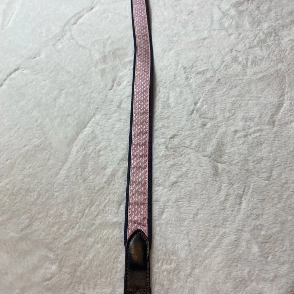 Vineyard Vines Pink Whale Fabric/Blue Woven Belt W/Brown Leather